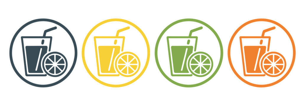 Fresh fruit orange juice icon, glass with orange, lemon, or lime slice, vector illustration