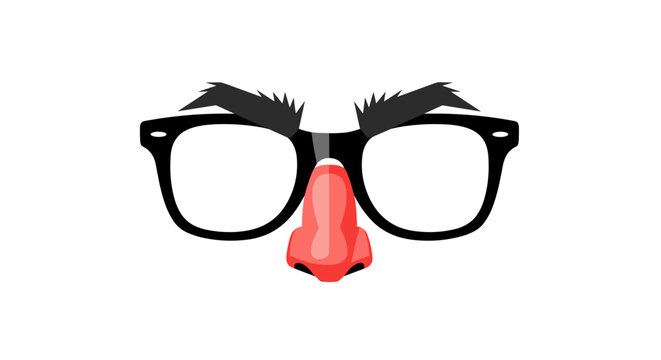 Funny joke glasses with fake nose and eyebrows for disguise prank and April Fools gag concept