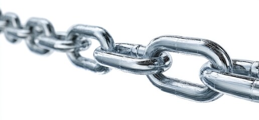 Obraz premium Close-up of a metal chain links on a white background, with focus on the central links