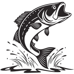 Fototapeta premium Jumping Fish Silhouette Vector Icon for Fishing Tournament and Seafood Restaurant Branding
