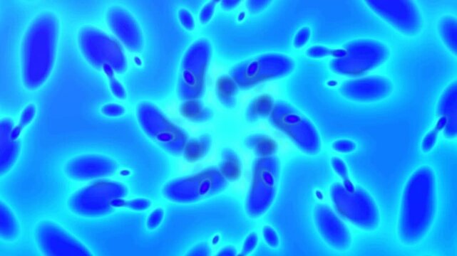Microscopic view of blue bacteria or microorganisms on a vibrant blue background.