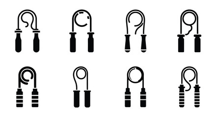 Collection of black jump rope icons in various coiled positions © MdNirob