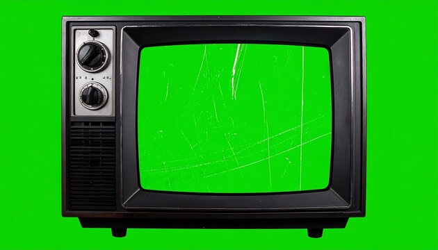 A vintage TV with a bright green screen, against a solid green background, evoking a retro tech feel
