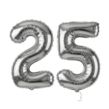 Silver number 25 balloons on a black background twenty five numbers