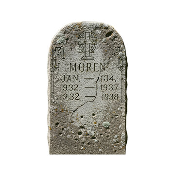Gravestone with Celtic Cross and Names Moren and Inscribed Years