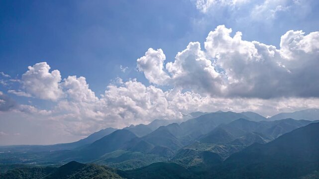 Lushan Mountain Peaks with Clouds Aerial View