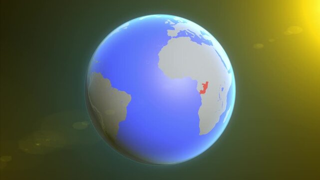 The animation shows a graphic representation of the earth and highlights the location and map of Republic of the Congo colored red.