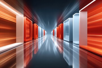 Obraz premium Dynamic background of data flow with blurred server racks and futuristic energy corridors