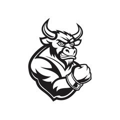 Obraz premium The muscular bull character stares intensely, adorned with stars and surrounded by sparkling accents