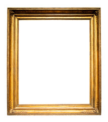 vertical old golden picture frame cutout on white background
