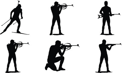 Biathlon athlete silhouettes showing cross country skiing and rifle shooting positions winter sport competition illustration © Art_By_Shoriphul