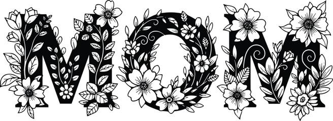 Floral MOM decorative illustration, Mother’s Day vector design, flower wreath typography art, celebration graphic element, creative stock collection for mothers © MDMAHOMUDUL
