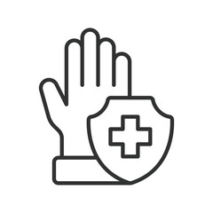Obraz premium Medical protection gloves icon in line design. gloves, protection, hygiene, medical, safety, healthcare, sterile on white background vector. gloves editable stroke icon