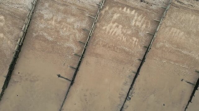 Sea Defence Birds-Eye-View Wood Beach Groynes Aerial UK East Coast