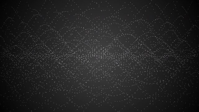 Complex Rolling Particle Waves on Deep Space Gradient Background. The complex structure folds and curls continuously, producing layered loops that create depth and fluid motion across the scene.