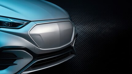 Futuristic Silver Luxury Car Front Grille Detail with High-Tech Automotive Styling and Texture