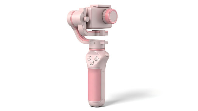 Handheld Three Axis Camera Gimbal Stabilizer in Pastel Pink Finish for Smartphone Video Recording and Vlogging Portable Electronic Accessory for Smooth Motion Capture and Filmmaking Modern Tech Gadget