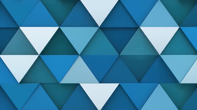 A geometric pattern of various shades of blue and white triangles creates a modern and visually textured background.