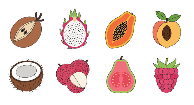 Cartoon fruits collection isolated on white