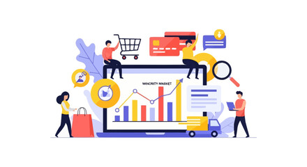 Naklejka premium Minority Market Analysis, Digital Marketing, and E-commerce Strategy for Business Growth