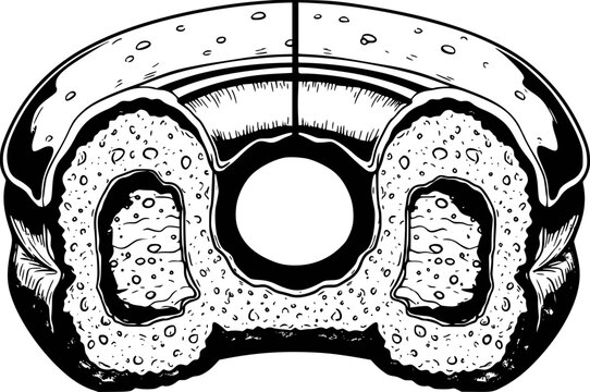 Detailed black and white of a donut with sprinkles and frosting a white background