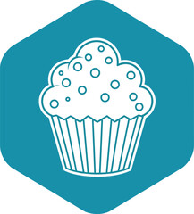 Cupcake dessert icon inside hexagon badge minimal flat vector illustration for bakery sweet food pastry menu and confectionery design