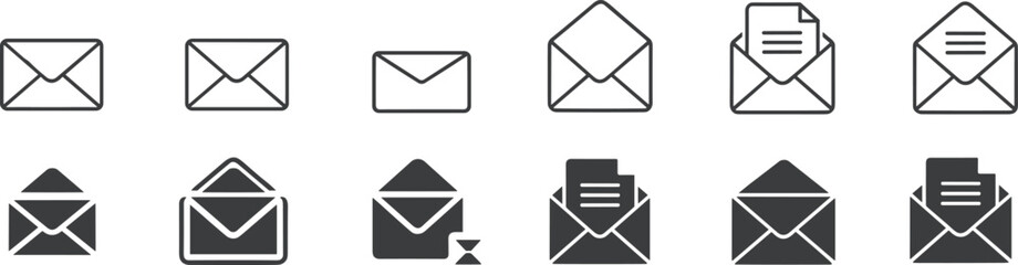 Contrast of Filled and Outline Icons for Mail and Email Communication envelope message