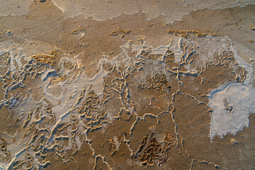 the texture of a mixture of sand, earth, clay, and snow on Lake Elton