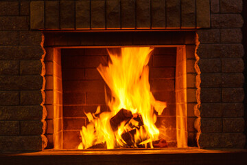 Cozy fireplace,winter vacations, fire burning