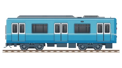 Fototapeta premium Blue subway train PNG isolated on transparent background, modern metro vehicle for urban transportation and public transit.