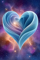Fototapeta premium Blue heart fractal in space: an abstract symbol of love, connection, and wonder