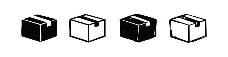 Cardboard box icon set. Delivery, shipping, and packaging symbols for logistics and transport.