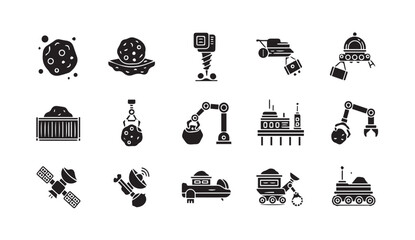 Asteroid mining icons set for space industry © Vector Galaxy