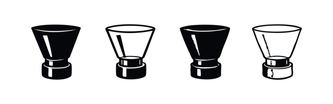 Coffee Doser Funnel Vector Icon Set. Espresso Tamper Holder Silhouettes for Barista Tools and Cafe Accessories