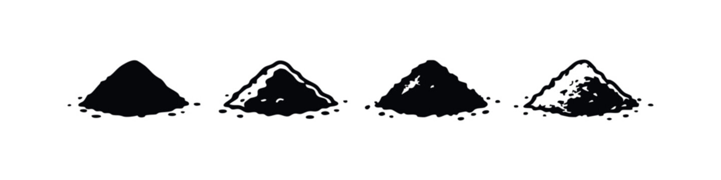 Ground Coffee Pile Icon Set. Coffee Powder or Granules Symbols.