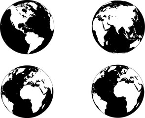 Obraz premium Four different views of the globe with black continents on white background