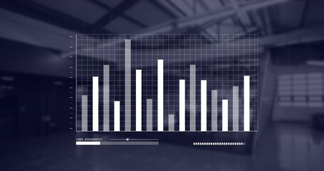 Obraz premium Displaying semi-transparent vertical bar chart and grid overlay in warehouse showing slider handle