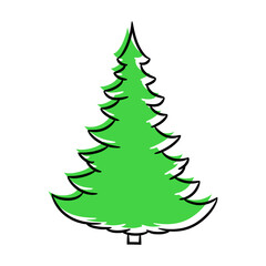 Obraz premium icon of Christmas tree brush contour cartoon style with green shadow