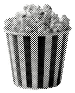 popcorn isolated retro halftone grunge dotted texture classic striped container filled with fluffy kernels cut-out collage element for mixed media movie film theater design