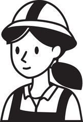 Obraz premium Hand Drawn a Woman Construction Worker Black and White Avatar Illustration in Minimal Line Art Style Design 