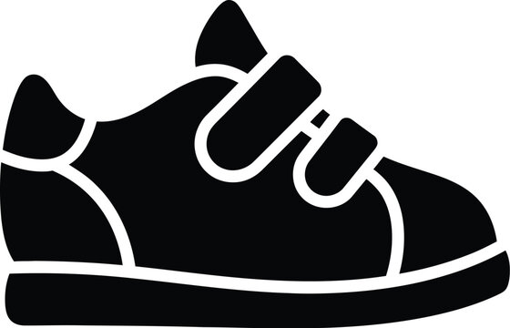 Kids Sneaker Black Solid Glyph Icon &ndash; Flat Vector Kids Shoe Silhouette for Sports, Fashion & UI Design