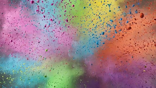 Explosion of vibrant colored powder against a neutral background
