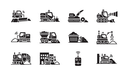 Collection of modern construction vehicles and equipment icons © Vector Galaxy
