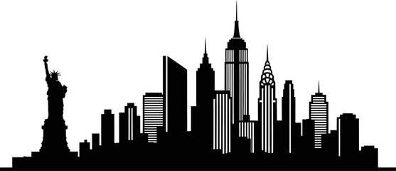 New York City skyline with Statue of Liberty and skyscrapers like Empire State Building  iconic American urban landscape © Badhon