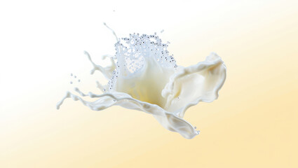 Splash of white milk with bubbles on gradient background