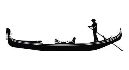 A striking black gondola with a standing gondolier and passengers a classic venetian scene silhouette high quality professional © nhpvect02