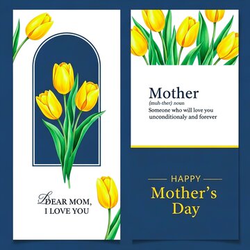 Mother's Day cards, yellow tulip greeting cards, Happy Mother's Day template, floral mom love cards