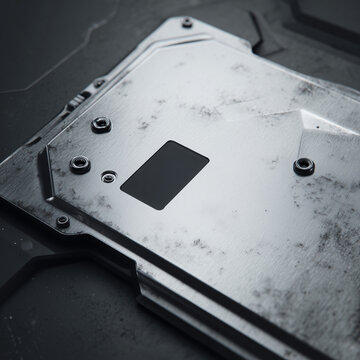 Panel met&aacute;lico texturizado con tornillos y hueco oscuro, Fondo futurista premium de metal oscuro con textura, Mockup de fondo tecnol&oacute;gico met&aacute;lico con espacio para TEXTO