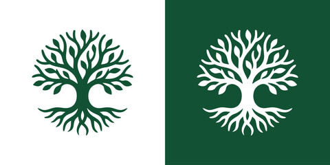 Elegant Tree of Life Logo Design with Roots and Branches. © Budi