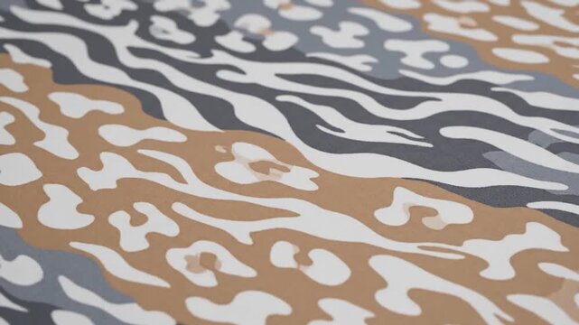 Abstract wavy pattern fabric in muted brown, gray, and white